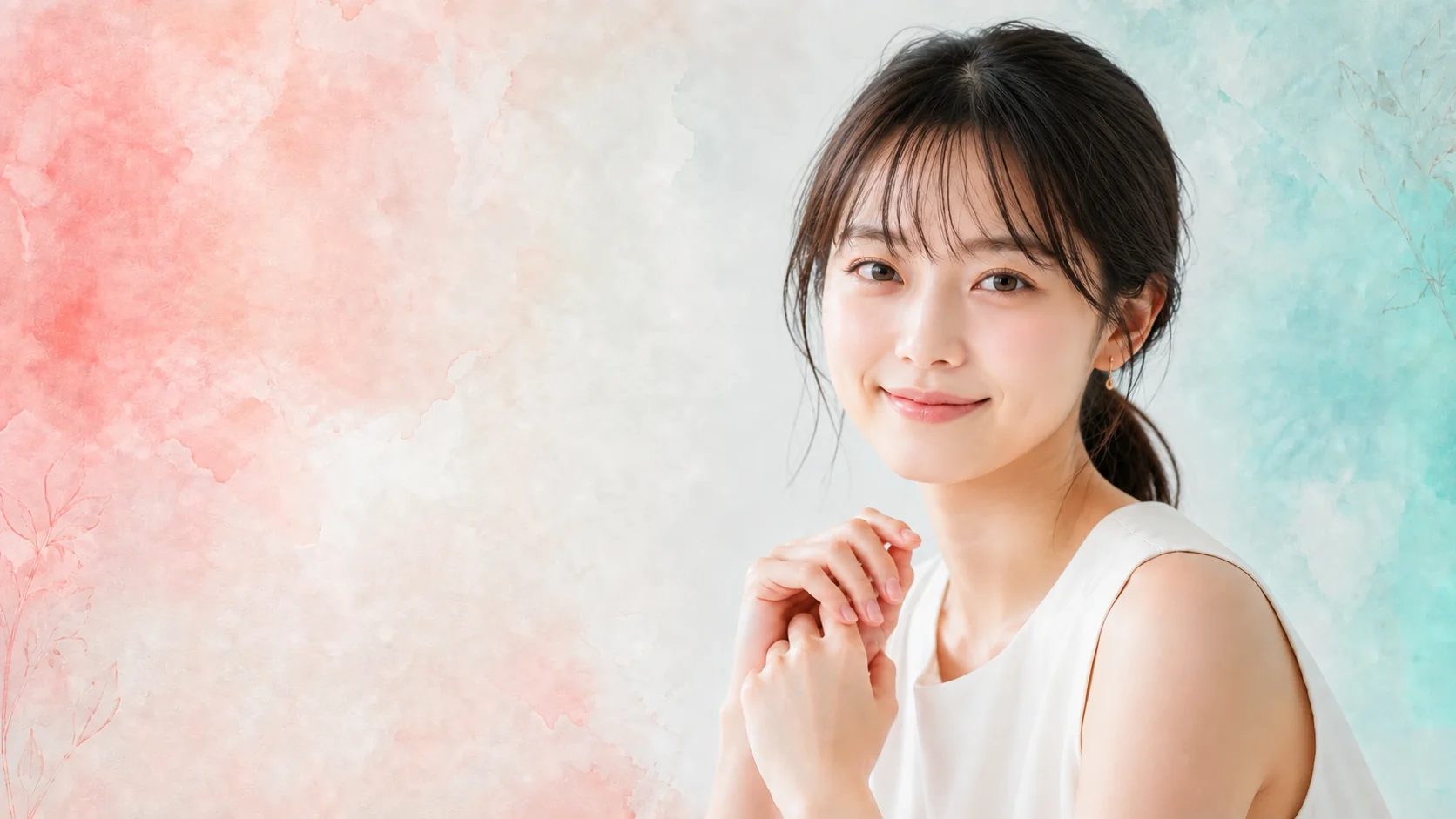 池袋の明るい配信ルームで微笑む成人女性